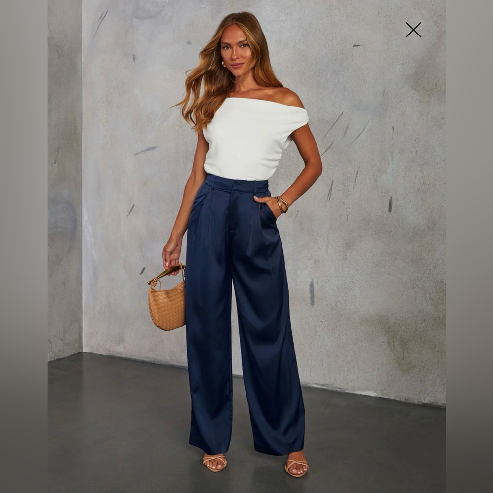 Vici- Shannell Satin Trouser Pants (Navy Blue)